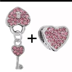 ❤️BEAUTIFUL ROSE GOLD HEART AND KEY CHARMS FOR PANDORA BRACELETS❤️